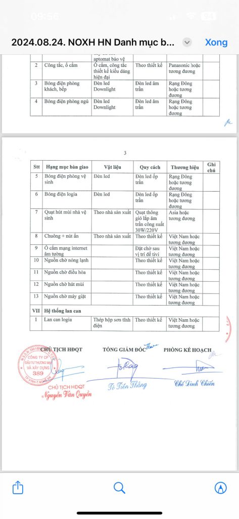 danh mục nội thất bàn giao căn hộ noxh công đoàn happy home đồng văn hà nam